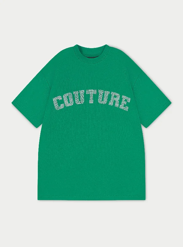 Graphic Print Women T Shirt for a Trendy StatementCOUTURE RHINESTONE OVERSIZED T-SHIRT - GREEN