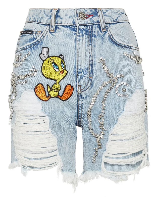 Stretchable Women Shorts for Maximum MobilityDenim Short Trousers Looney Tunes