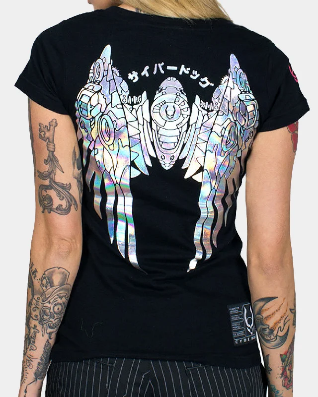 Crop Top Women T Shirt to Pair with High - Waisted BottomsGIRLS GUARDIAN ANGEL HOLOGRAPHIC T-SHIRT