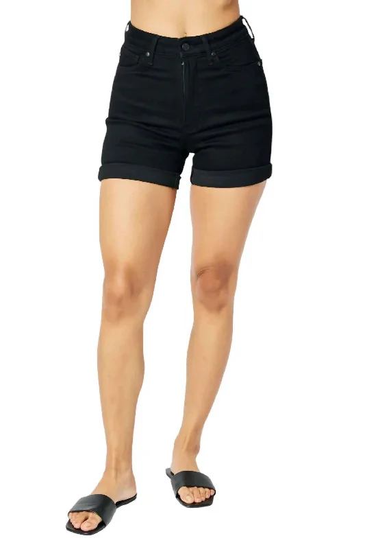 Belted Women Shorts to Enhance the WaistlineHi-Waist Tummy Control Shorts In Black