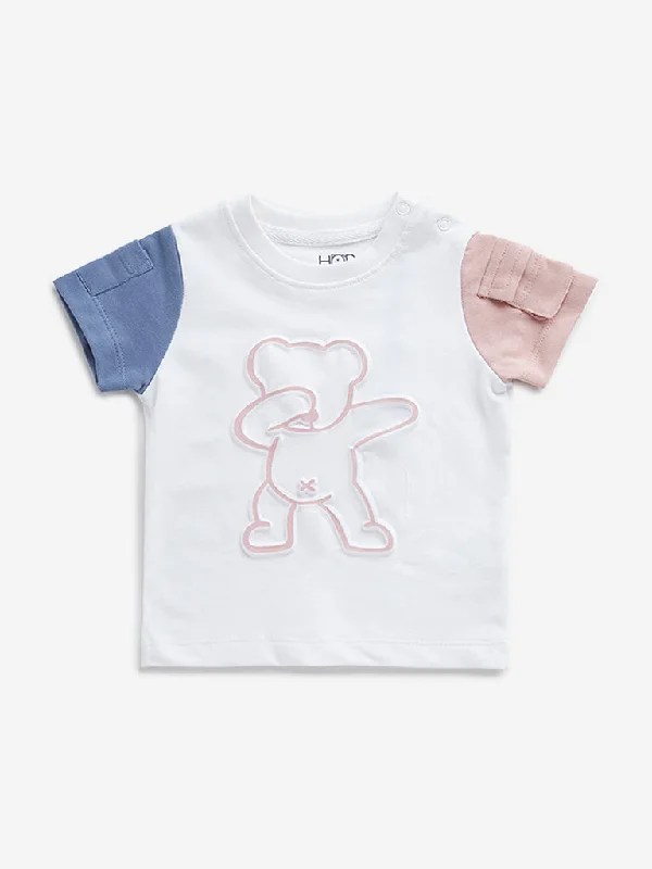 Crop Top Women T Shirt to Pair with High - Waisted BottomsHOP Baby White Animal Patterned Cotton T-Shirt