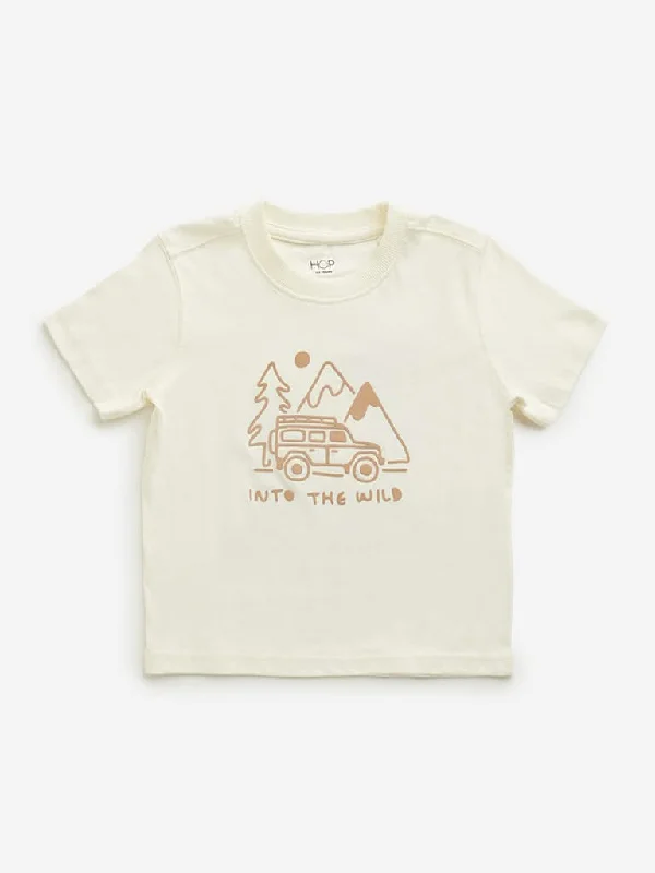 Linen Women Shorts for Breathable Comfort in Hot WeatherHOP Kids Beige Graphic Printed T-Shirt