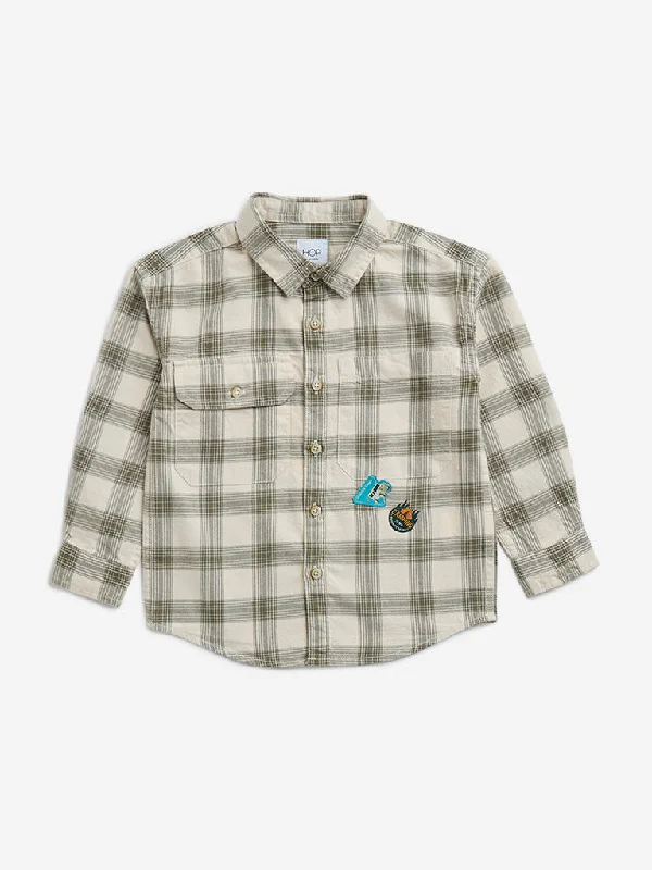 Striped Women T Shirt in a Classic PatternHOP Kids Olive Checkered Regular-Fit Cotton Shirt