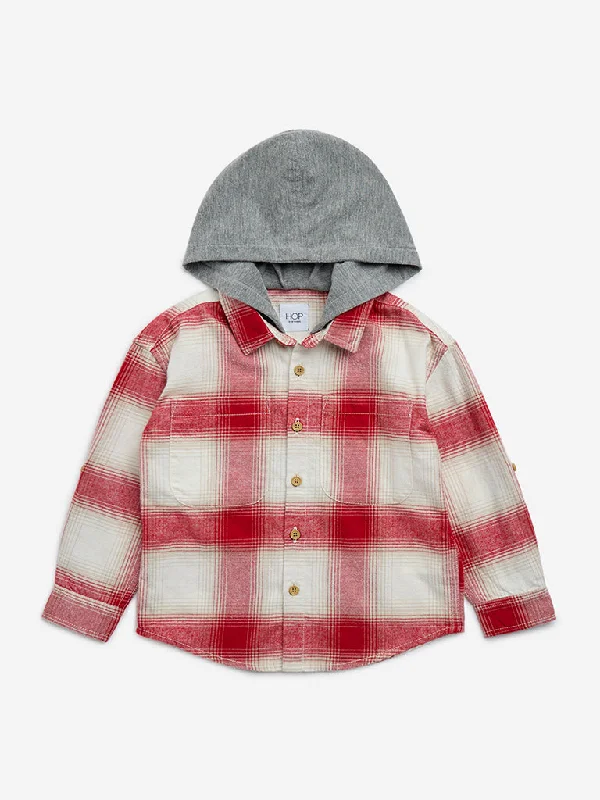 Ringer T Shirt Women with Retro - Inspired StripesHOP Kids Red Checkered Cotton Hooded Shirt