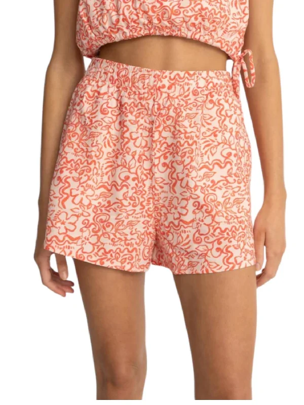 Solid Color Women Shorts in Bright Hues for a Bold StatementIslander Floral Beach Short In Coral