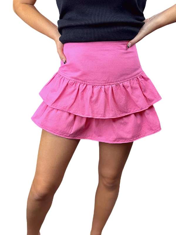 Elastic Waist Women Shorts for Easy Wear and ComfortLooking At Her Ruffled Skirt/skort In Candy Pink