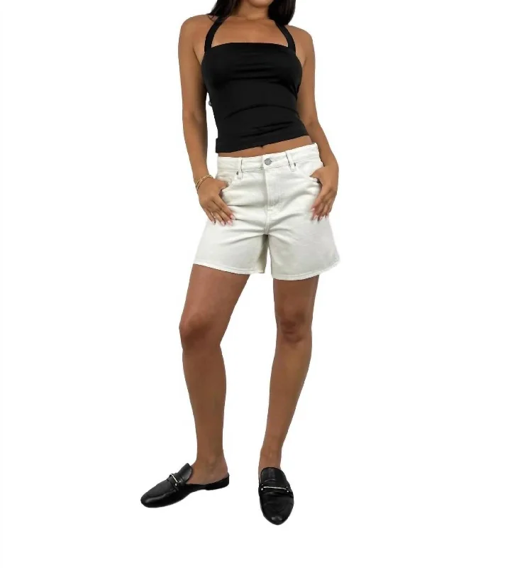 Leather Look Women Shorts for an Edgy and Chic StyleMid Rise Straight Leg Denim Shorts In Cream