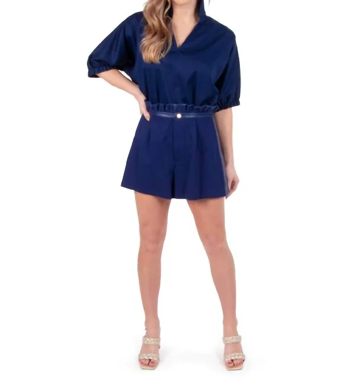 Belted Women Shorts to Enhance the WaistlineRuffle Short In Navy Ponte