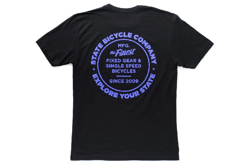 Embroidered Women T Shirt with Intricate DetailsState Bicycle Co. - "Manufacturing The Finest" - Premium T-Shirt (Black / Purple)