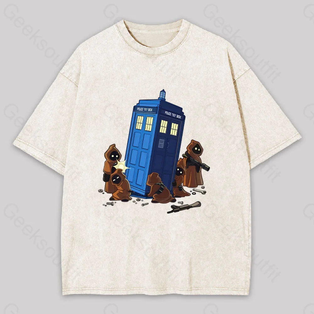 V - Neck Women T Shirt to Enhance the NecklineThe TARDIS in Humorous Fan Art Washed T-shirt