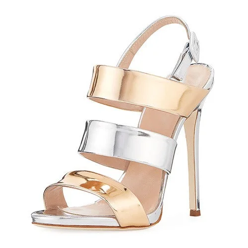 Metallic Patent Leather Open Toe Stiletto Sandals