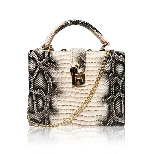 Snakeskin Print PU Leather Box Bag