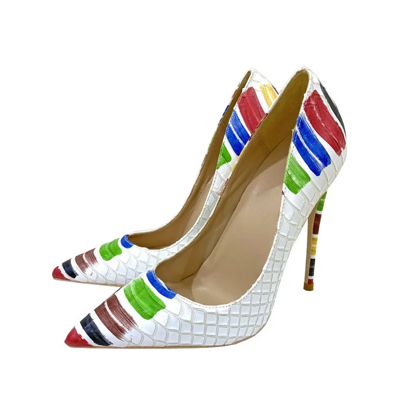 Paint Pattern Pointed Toe High Heels Shoes