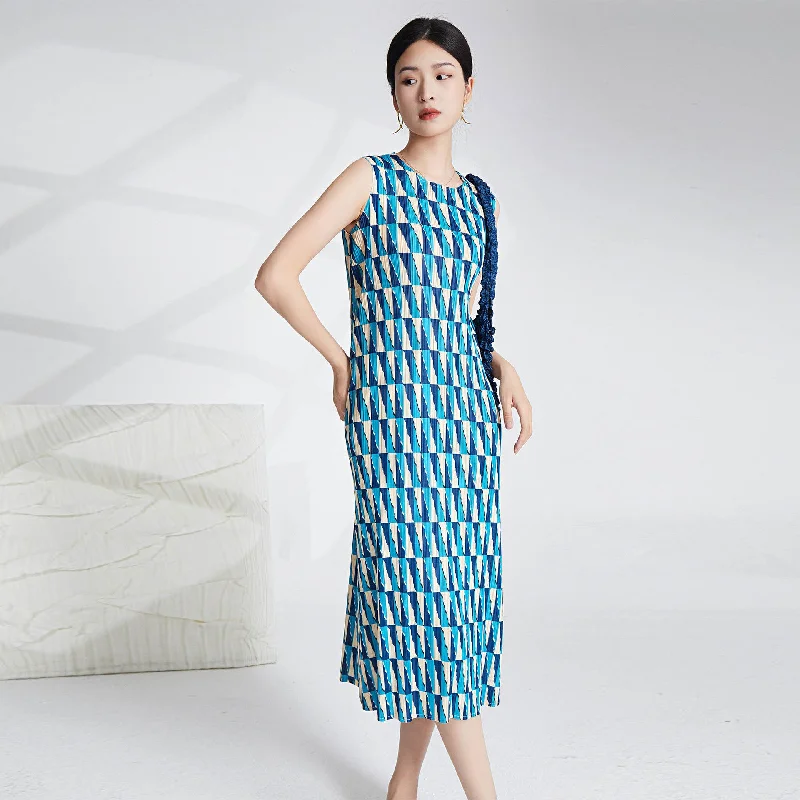 Miyake Pleated Printed Sleeveless Midi Dress